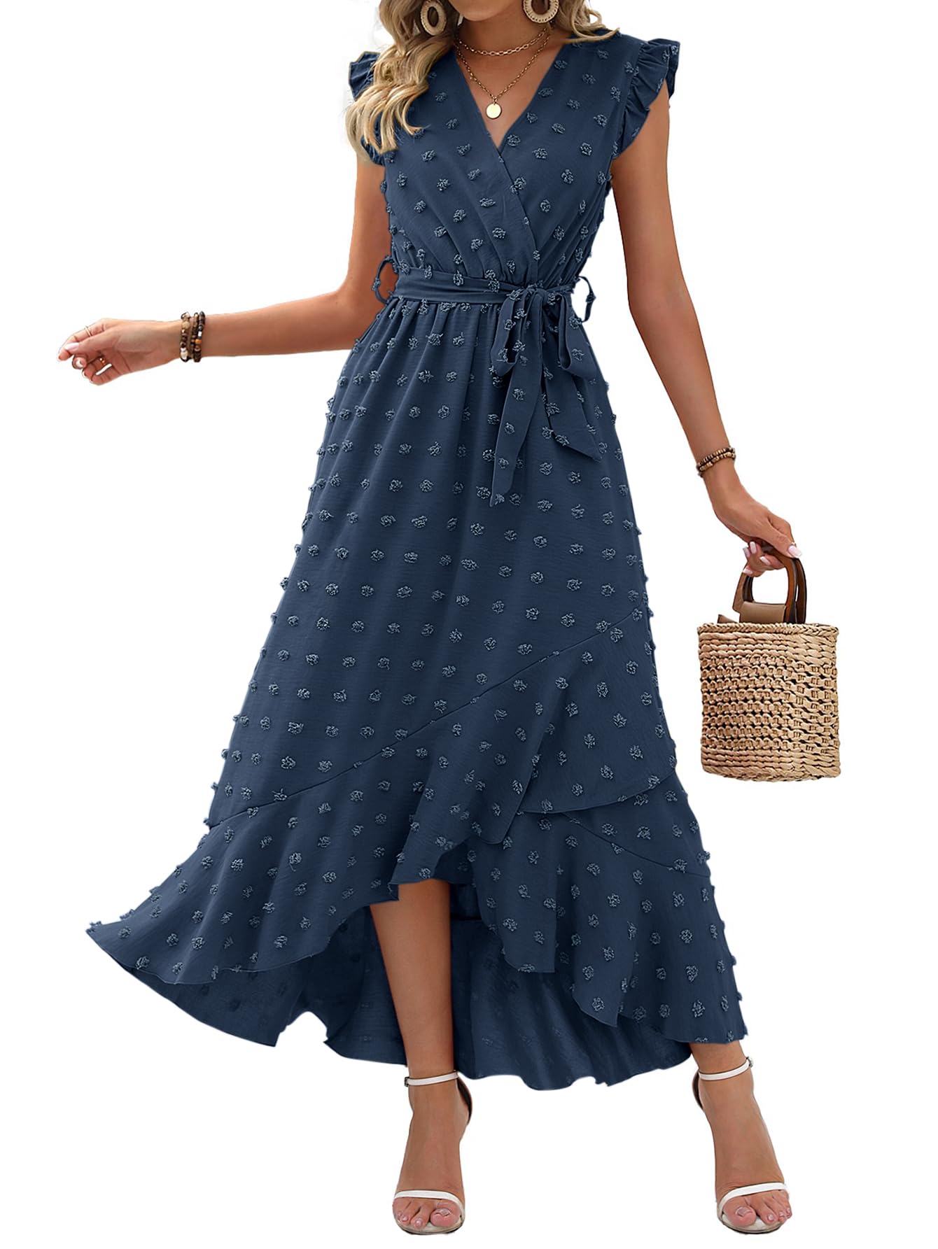 BTFBM Boho Dresses for Women 2026 Spring Fashion Cap Sleeve Swiss Dot Flowy Ruffle Beach Wedding Cocktail Maxi Dress *  #sponsored