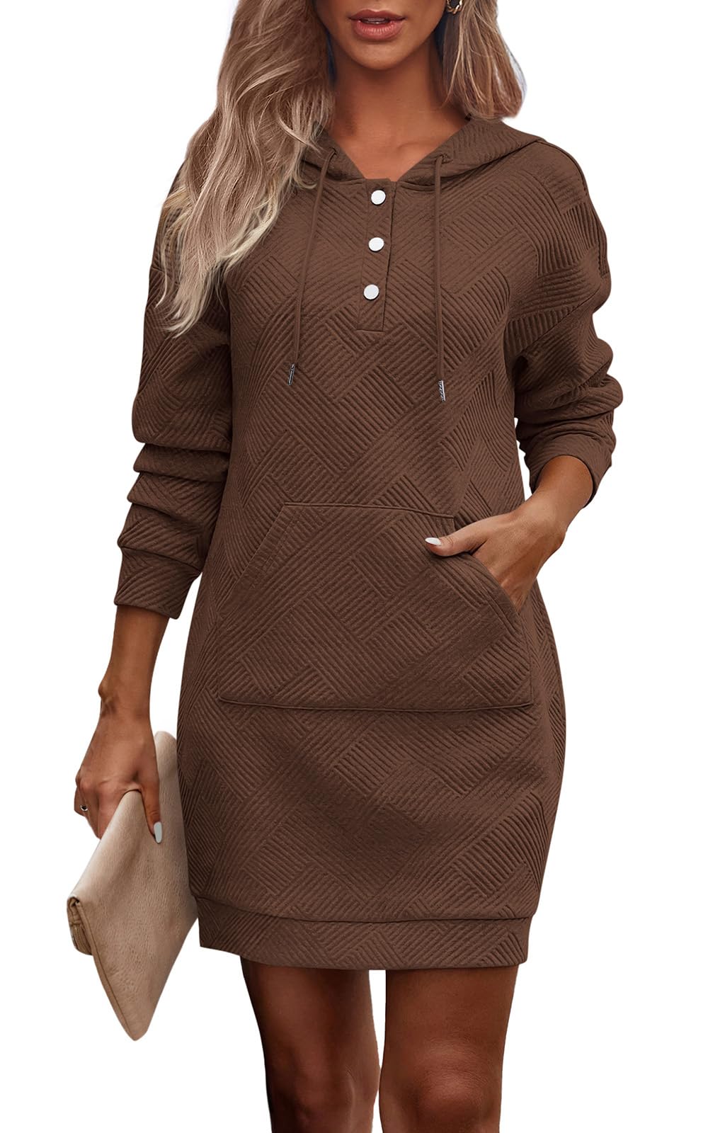 PRETTYGARDEN Womens Long Sleeve Hoodies Dress 2025 Fall Texture Button Oversized Sweatshirts Winter Dresses with pockets *  #sponsored