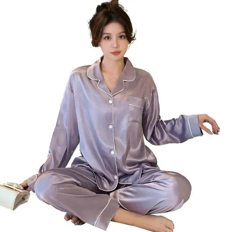 Long sleeve Silk Pajamas for women 2pcs