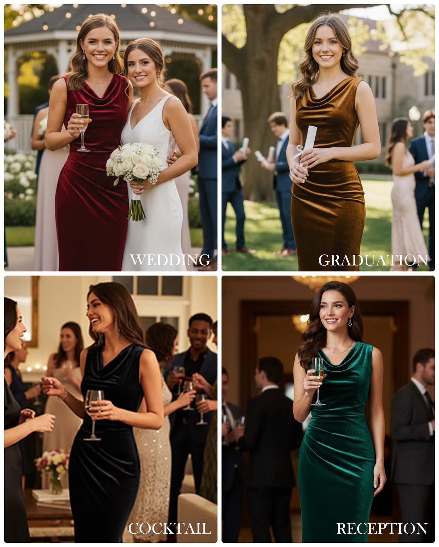 GRACE KARIN 2025 Velvet Wedding Guest Dresses for Women, Fall Formal Cocktail Maxi Dress, Cowl Neck Mermaid Evening Gown