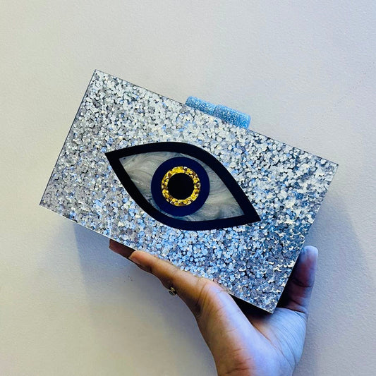 Silver Evil Eye Clutch