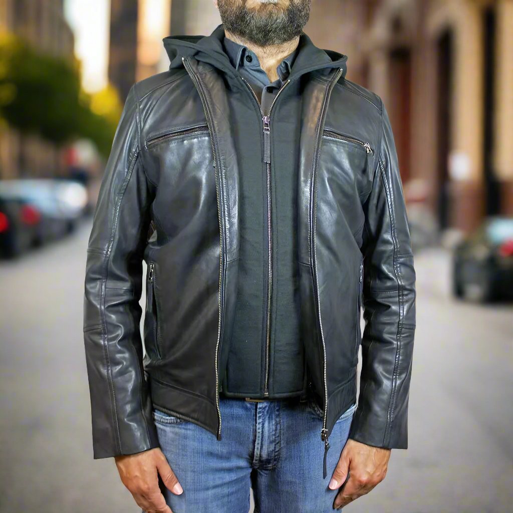 BOL Men's Eduardo Hoodie Leather Jacket