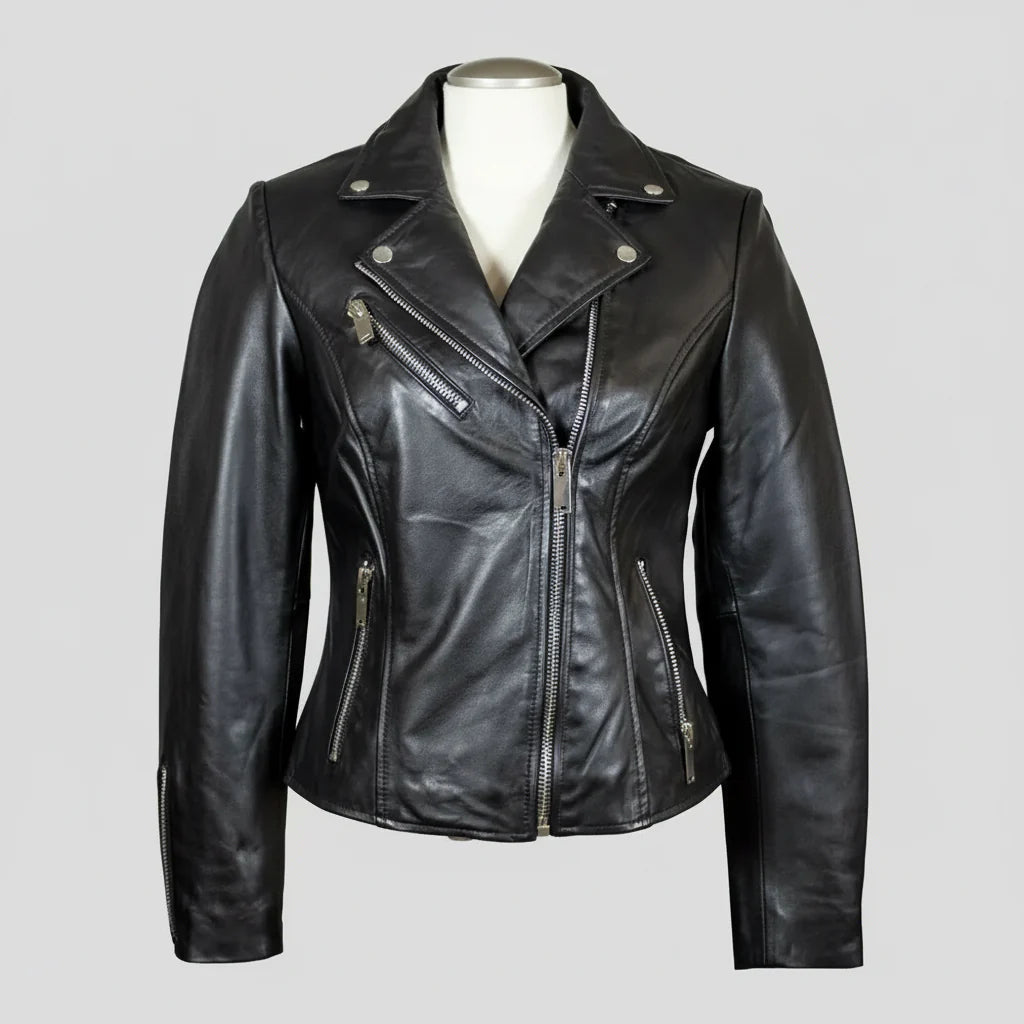 Women's Premium Lamb Leather Moto Jacket - Asymmetrical Zipper Coat | Biker Style