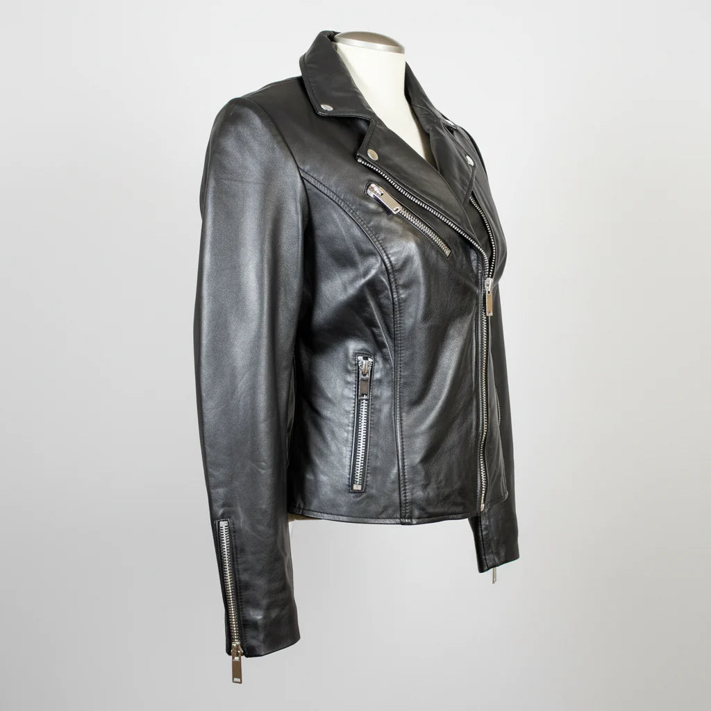 Women's Premium Lamb Leather Moto Jacket - Asymmetrical Zipper Coat | Biker Style