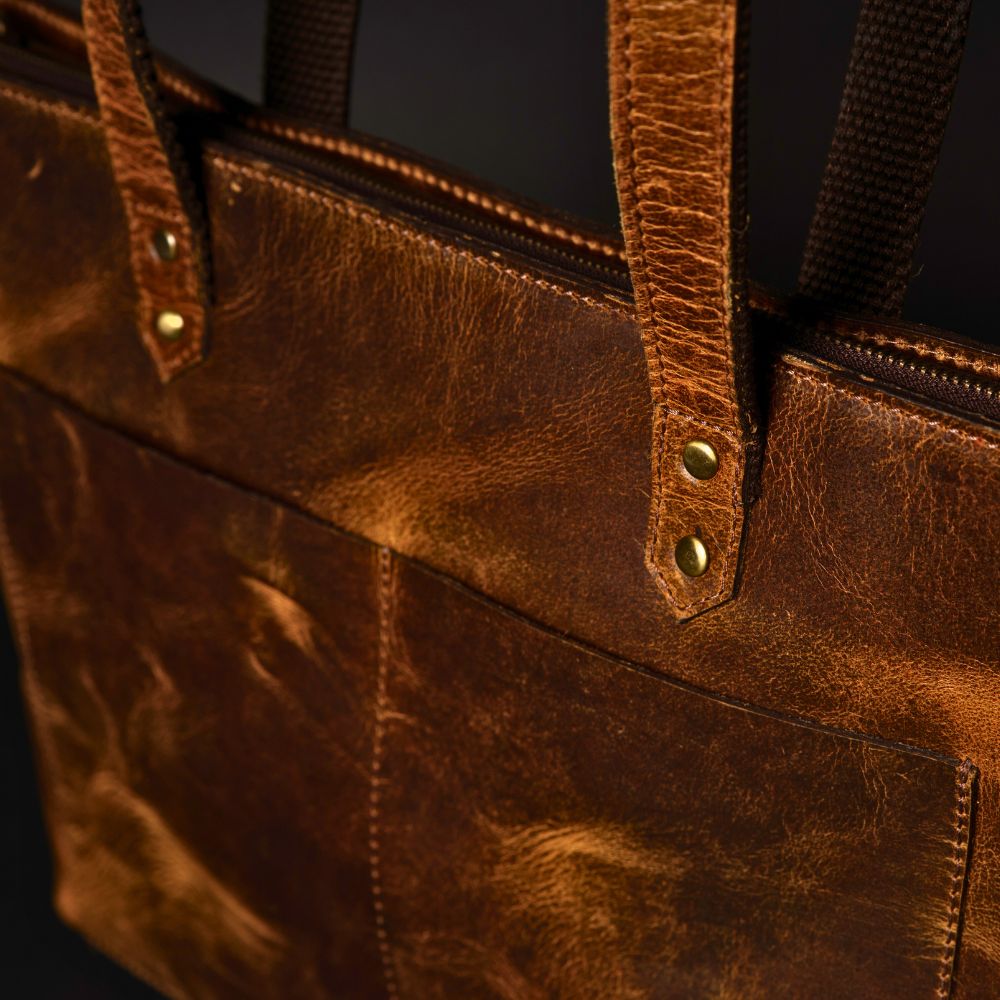Classic Cognac Leather Tote Bag