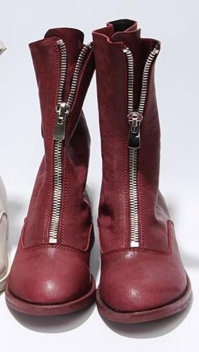 Leather Zip Down Boots