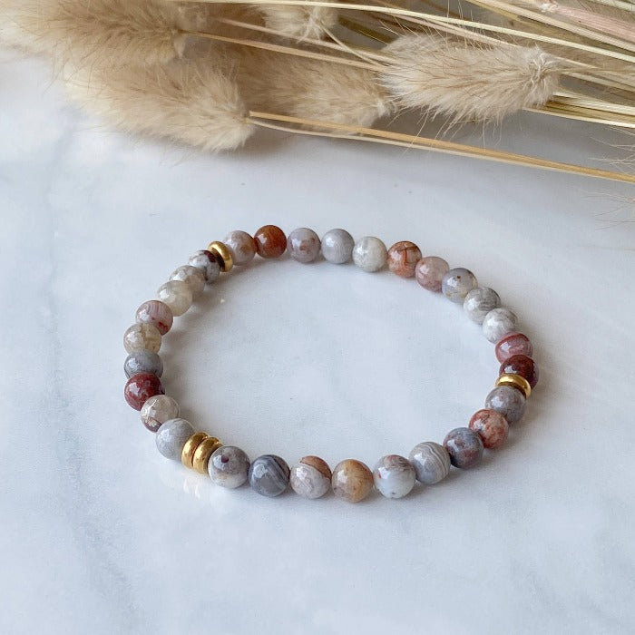 AGATE | Bracelet en pierres d'agate et acier inoxydable