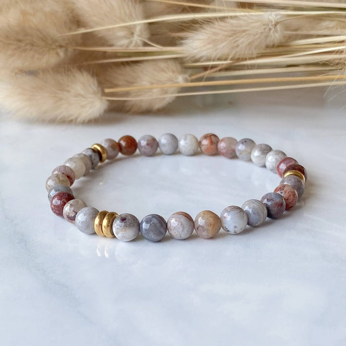 AGATE | Bracelet en pierres d'agate et acier inoxydable