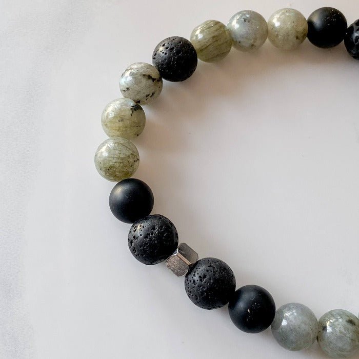 SERENZO | Bracelet diffuseur en labradorite, onyx et inox
