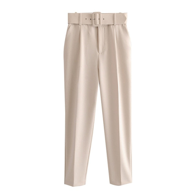 Belted Crop Dress Pants