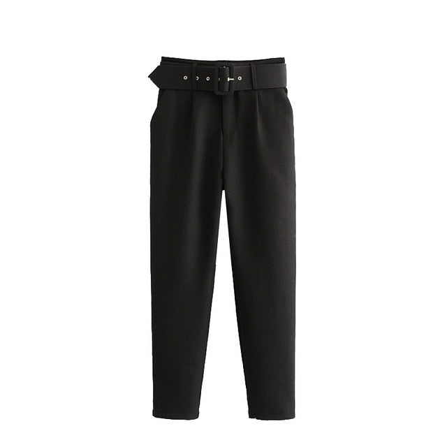 Belted Crop Dress Pants