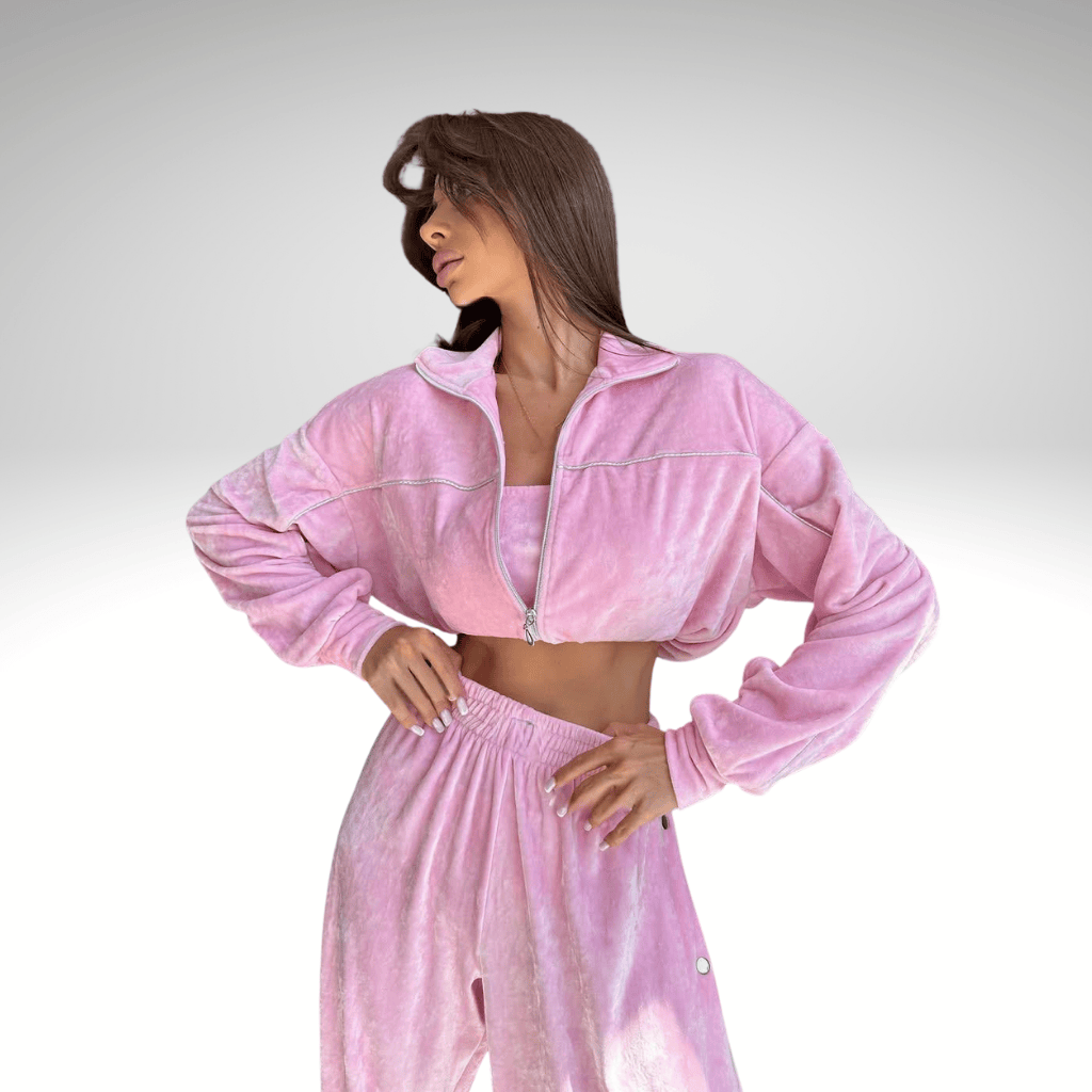 Pink Velour 3-Piece Tracksuit Set