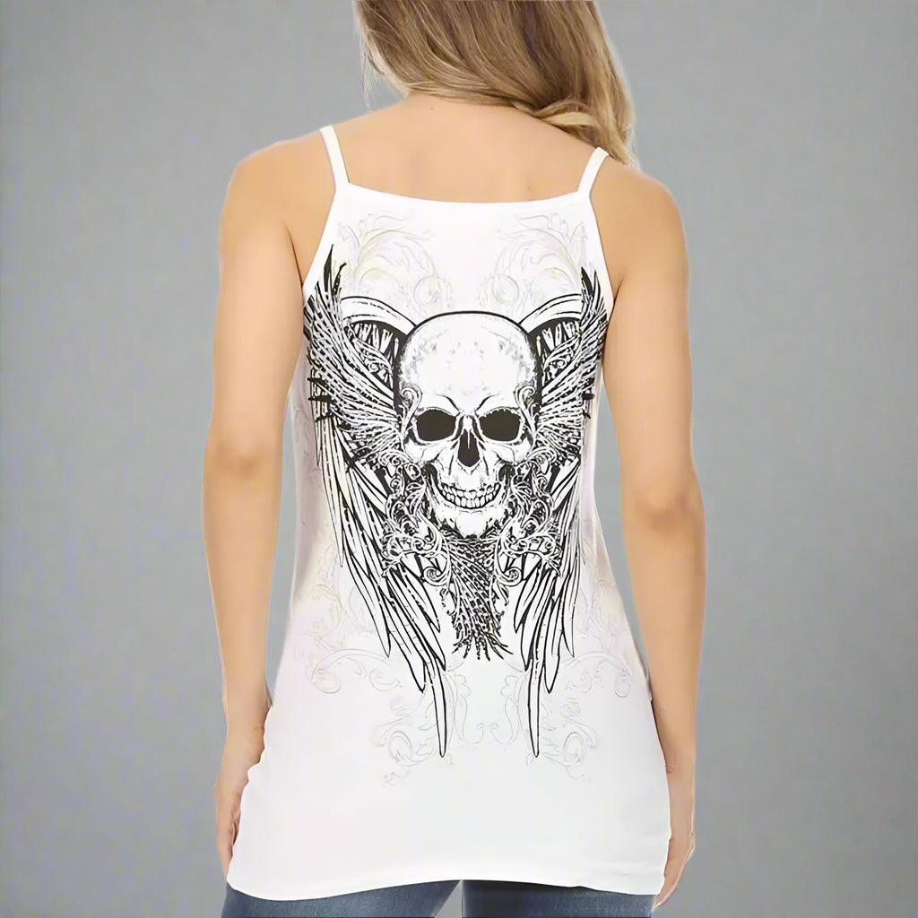 Women's Rhinestone Skull & Wings Tank Top