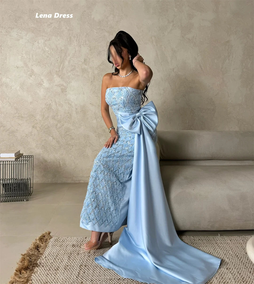 Lena Sky Blue Evening Dresses Woman Elegant Party Dresses 2025 Woman Luxury Custom Made Bow Robe De Cocktail Femme Sleeveless