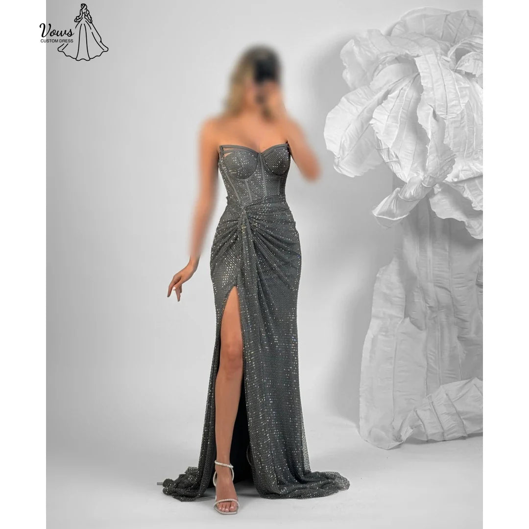 Vows Wedding Evening Dress Woman Custom Made Fishtail Skirt Robes De Cocktail Dresses Slit Sequins Prom Dresses Luxury Party