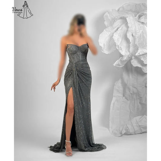 Vows Wedding Evening Dress Woman Custom Made Fishtail Skirt Robes De Cocktail Dresses Slit Sequins Prom Dresses Luxury Party