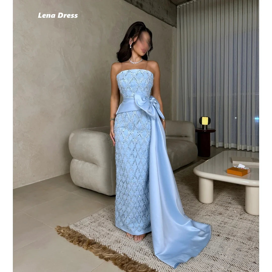 Lena Sky Blue Evening Dresses Woman Elegant Party Dresses 2025 Woman Luxury Custom Made Bow Robe De Cocktail Femme Sleeveless