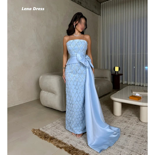 Lena Sky Blue Evening Dresses Woman Elegant Party Dresses 2025 Woman Luxury Custom Made Bow Robe De Cocktail Femme Sleeveless