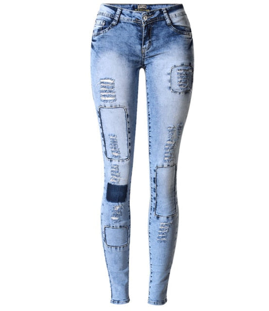 Mid Waist Patch Jeans