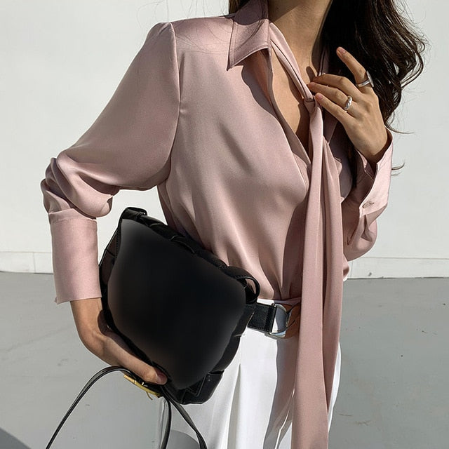Office Lady Satin Dress Shirt