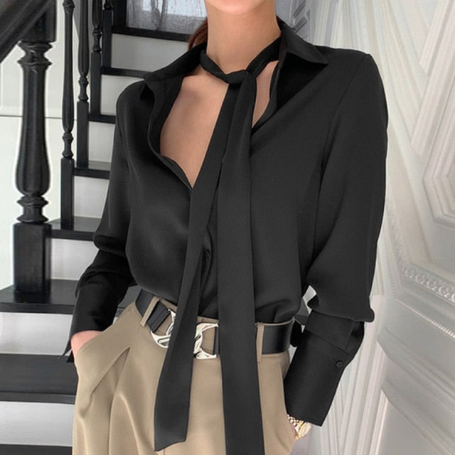 Office Lady Satin Dress Shirt