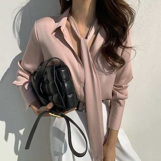 Office Lady Satin Dress Shirt