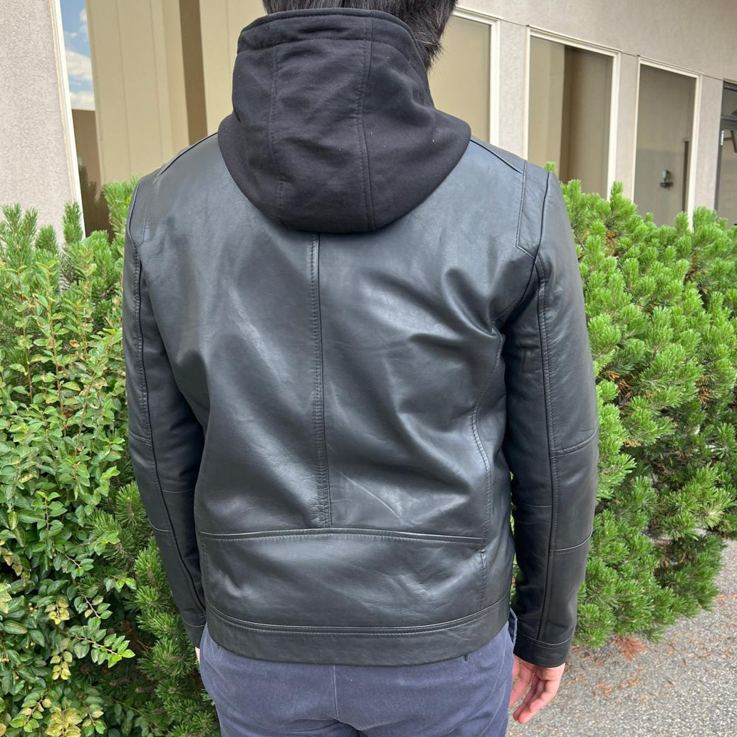 Men's Lamb Leather Hoodie Jacket with Detachable Hood