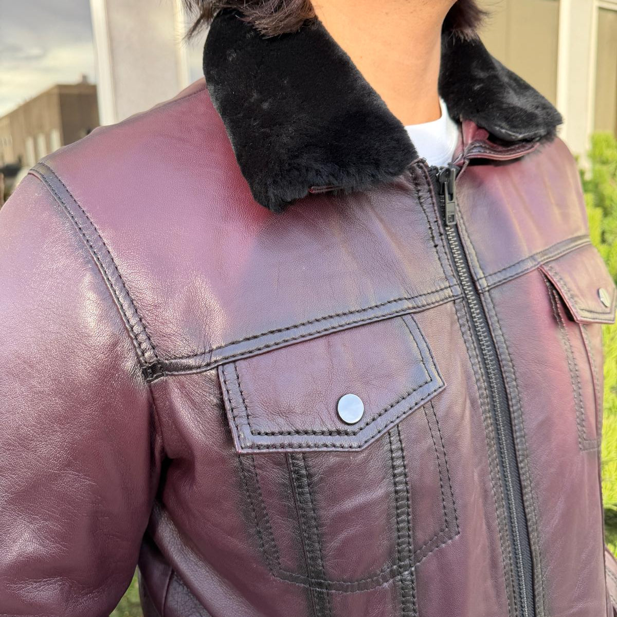 Men's Sheep Leather Jacket - Removable Fur Collar Coat | Winter Luxury Outerwear