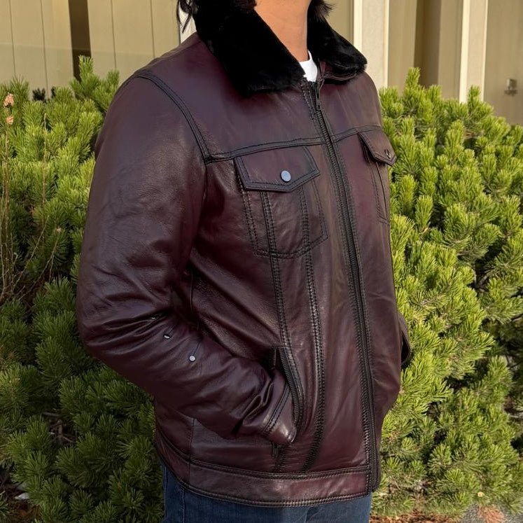 Men's Sheep Leather Jacket - Removable Fur Collar Coat | Winter Luxury Outerwear