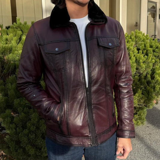 Men's Sheep Leather Jacket - Removable Fur Collar Coat | Winter Luxury Outerwear
