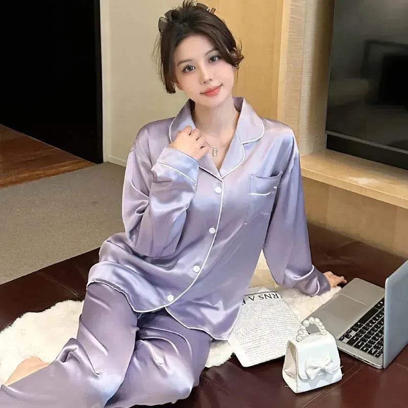 Long sleeve Silk Pajamas for women 2pcs
