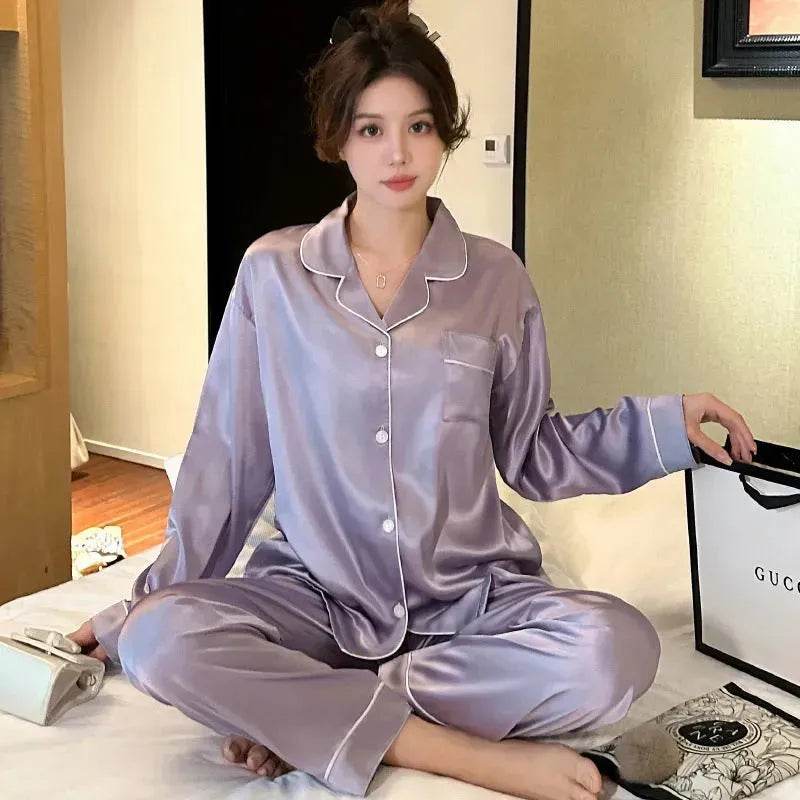 Long sleeve Silk Pajamas for women 2pcs