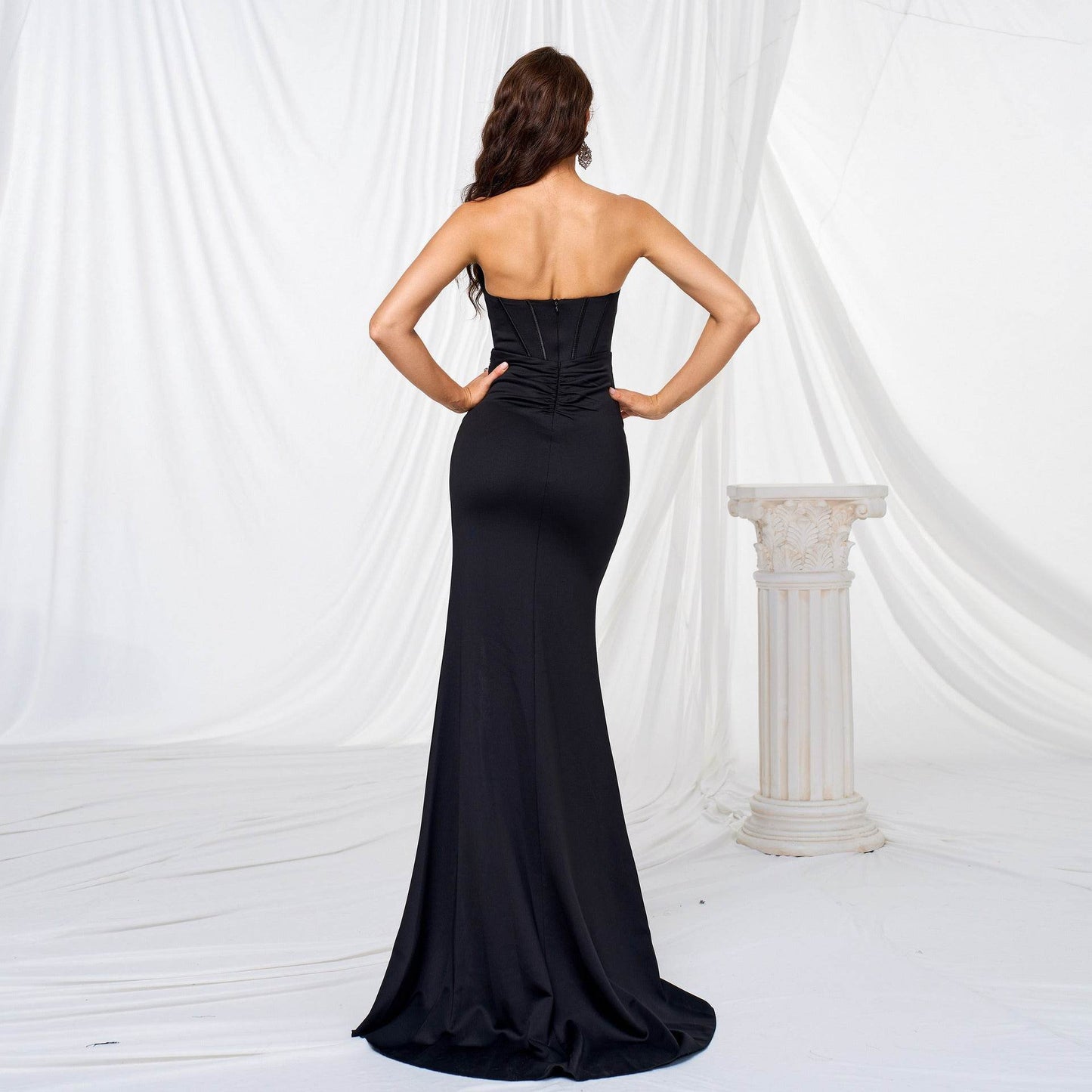 Elegant strapless Slit Long Sequin dress Formal Evening dress