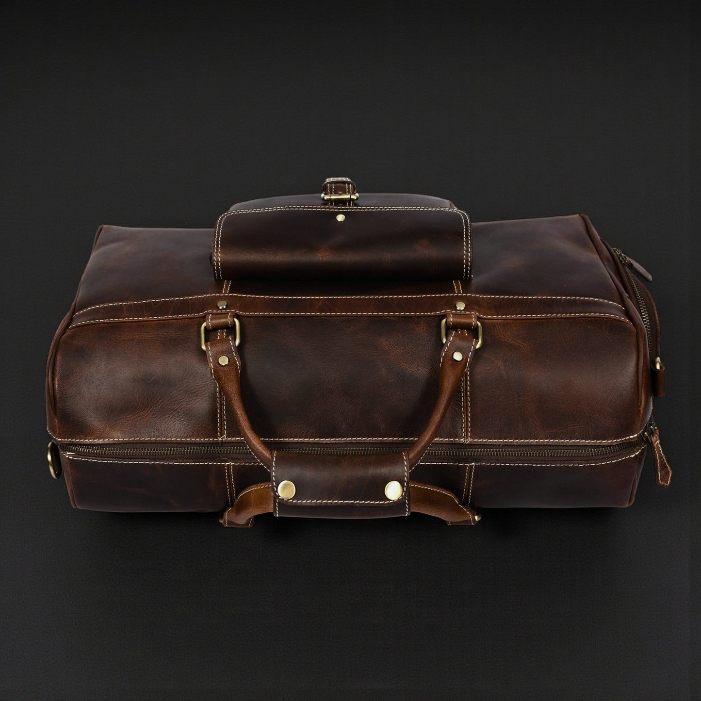 The Voyager Duffle - Brown Full-Grain Distressed Leather Duffle Bag