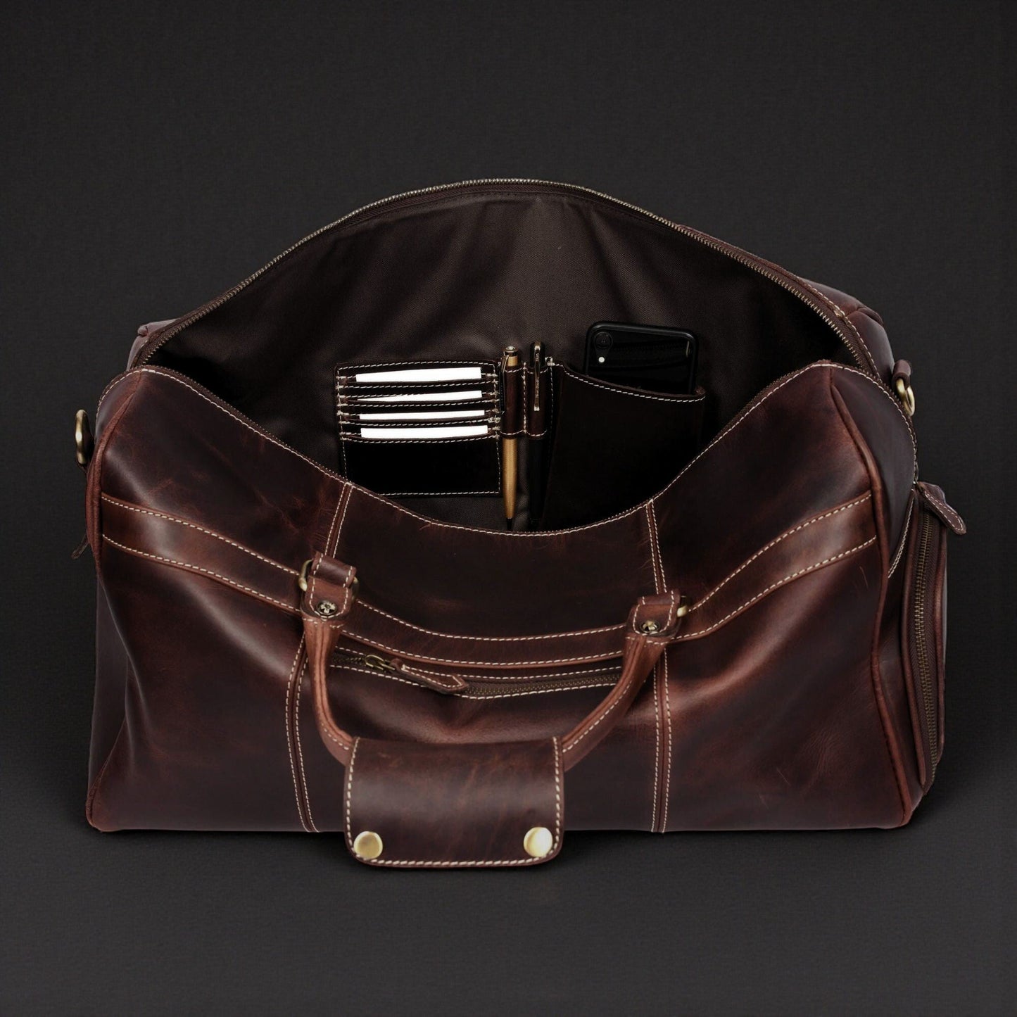 The Voyager Duffle - Brown Full-Grain Distressed Leather Duffle Bag