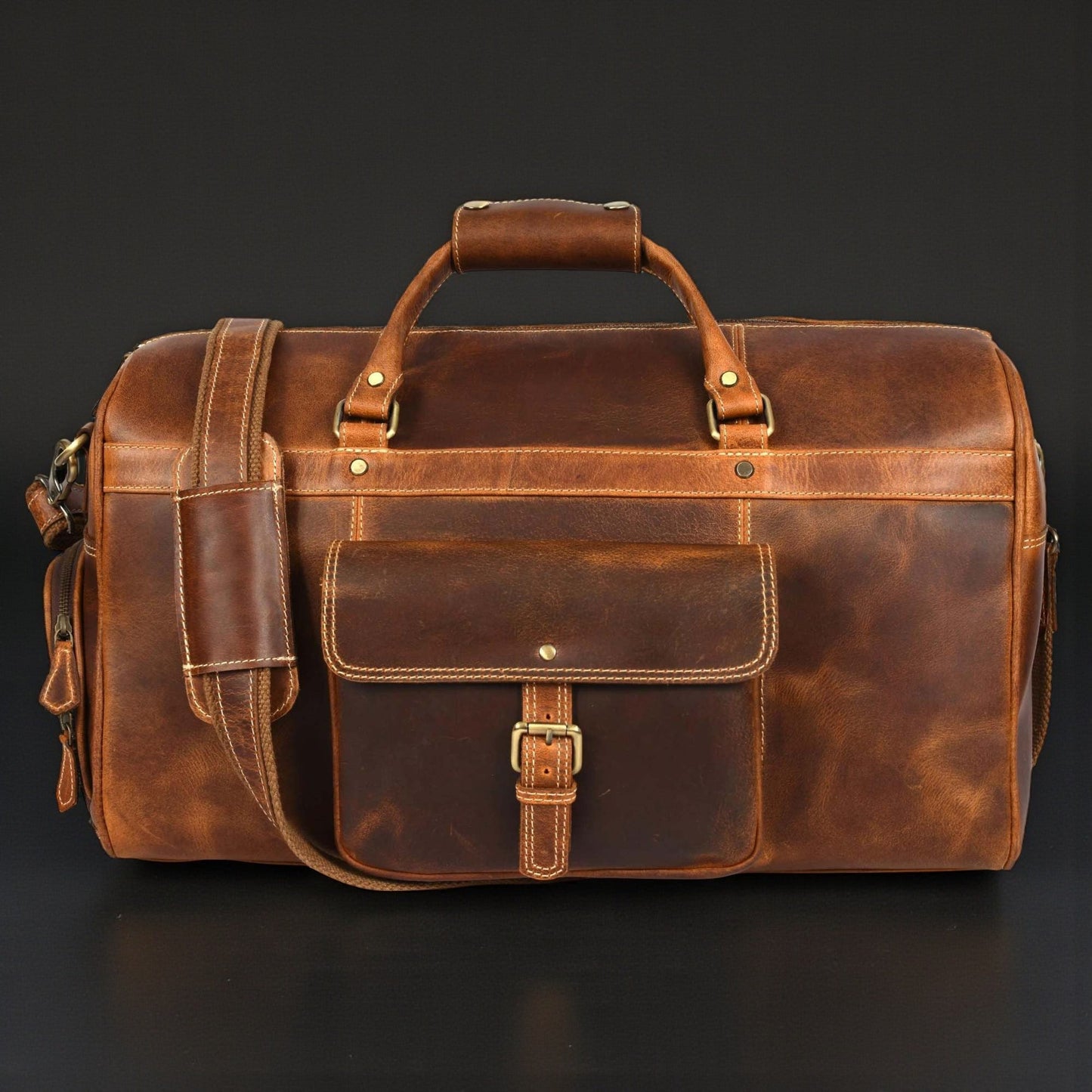 The Voyager Duffle - Cognac Full-Grain Distressed Leather Duffle Bag
