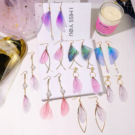 Korean version of the retro literary temperament hand, earrings, pearl earrings, thin, butterfly, butterfly wings