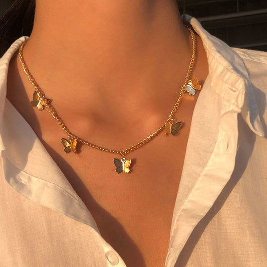 Vintage Multilayer Pendant Butterfly Necklace for Women Butterflies Moon Star Charm