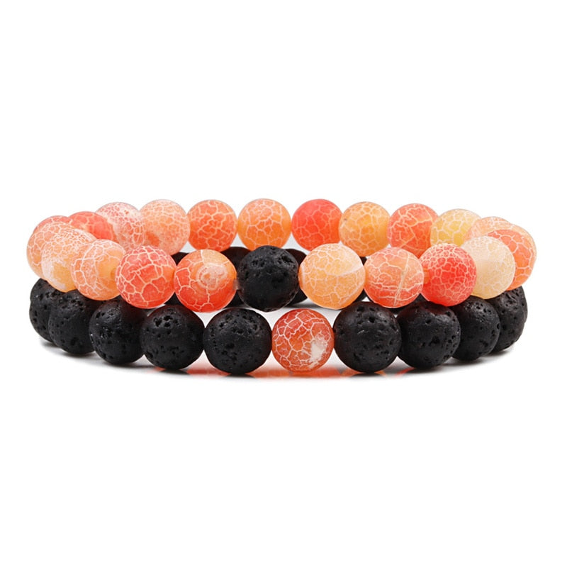 Couples Distance Bracelets Black White Natural Lava Stone Tiger Eye Beaded Yoga Bracelets for Men Women Elastic Rope Jewelry