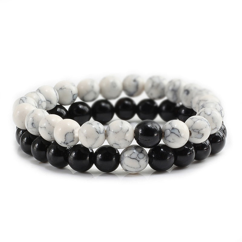 Couples Distance Bracelets Black White Natural Lava Stone Tiger Eye Beaded Yoga Bracelets for Men Women Elastic Rope Jewelry