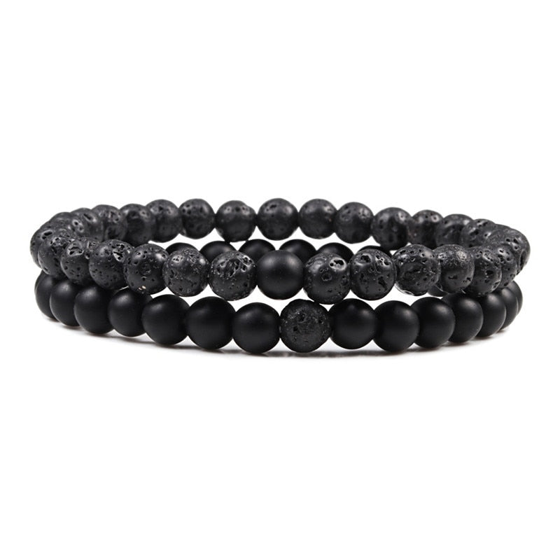 Couples Distance Bracelets Black White Natural Lava Stone Tiger Eye Beaded Yoga Bracelets for Men Women Elastic Rope Jewelry