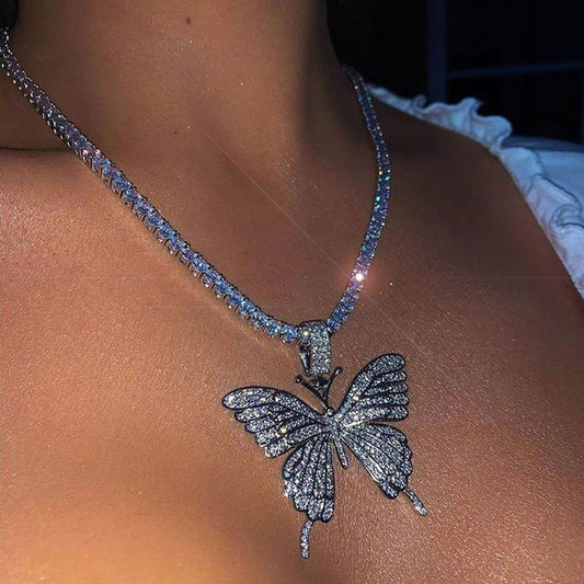 Sparking Fully Iced Out Crystal Butterfly Pendant Cubic Zircon 3D
