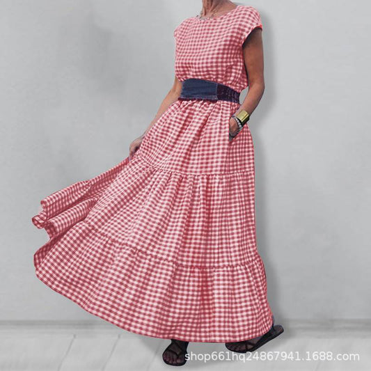 French high-waist cotton sling half-length long skirt plaid women's clothing