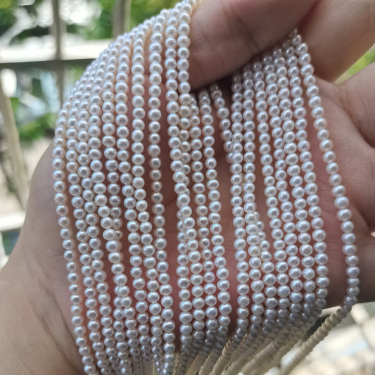 Natural freshwater pearl 3mm nearly round translucent white small pearl clavicle chain semi-finished necklace