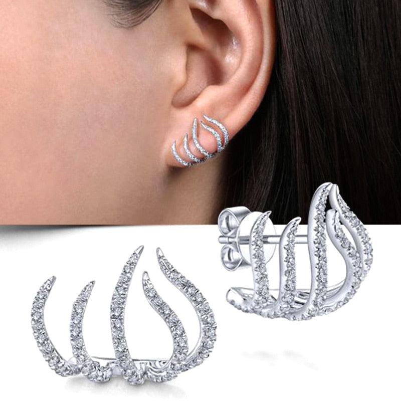Coconal Silver Color Claws Stud Earring with Crystal Zircon Stone