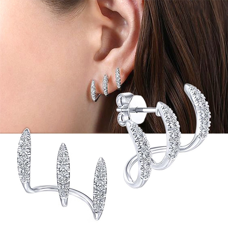 Coconal Silver Color Claws Stud Earring with Crystal Zircon Stone