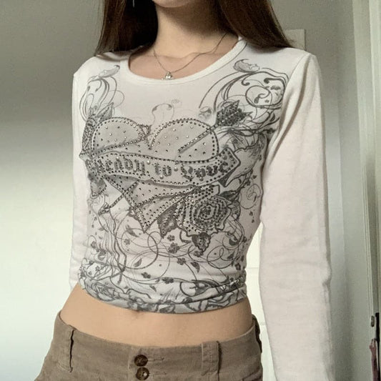 Fairy Grunge White Graphic Long Sleeve Top